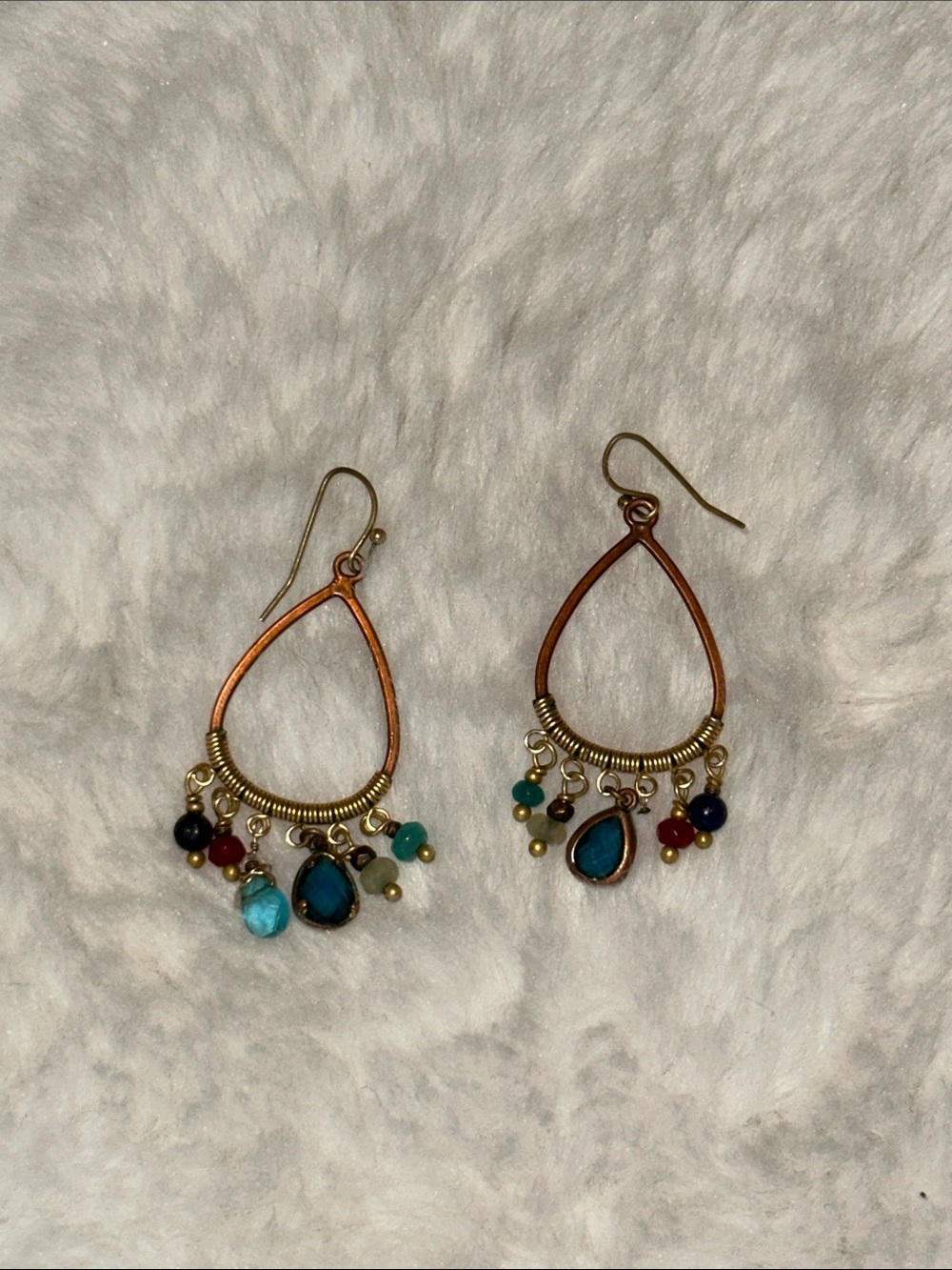 Gold Teardrop Earrings [Multicolor Beads]
